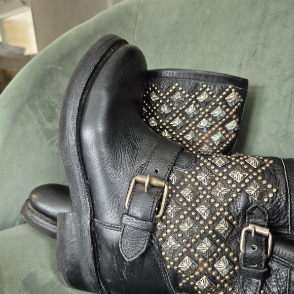 Studded Black Leather Ankle Boots - Picture 2 of 9